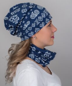 Modrý čičmany set - čiapka a nákrčník bezšvove ukončenie