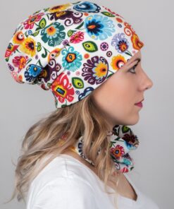Biela folk set - čiapka a nákrčník (bezšvove ukončenie)